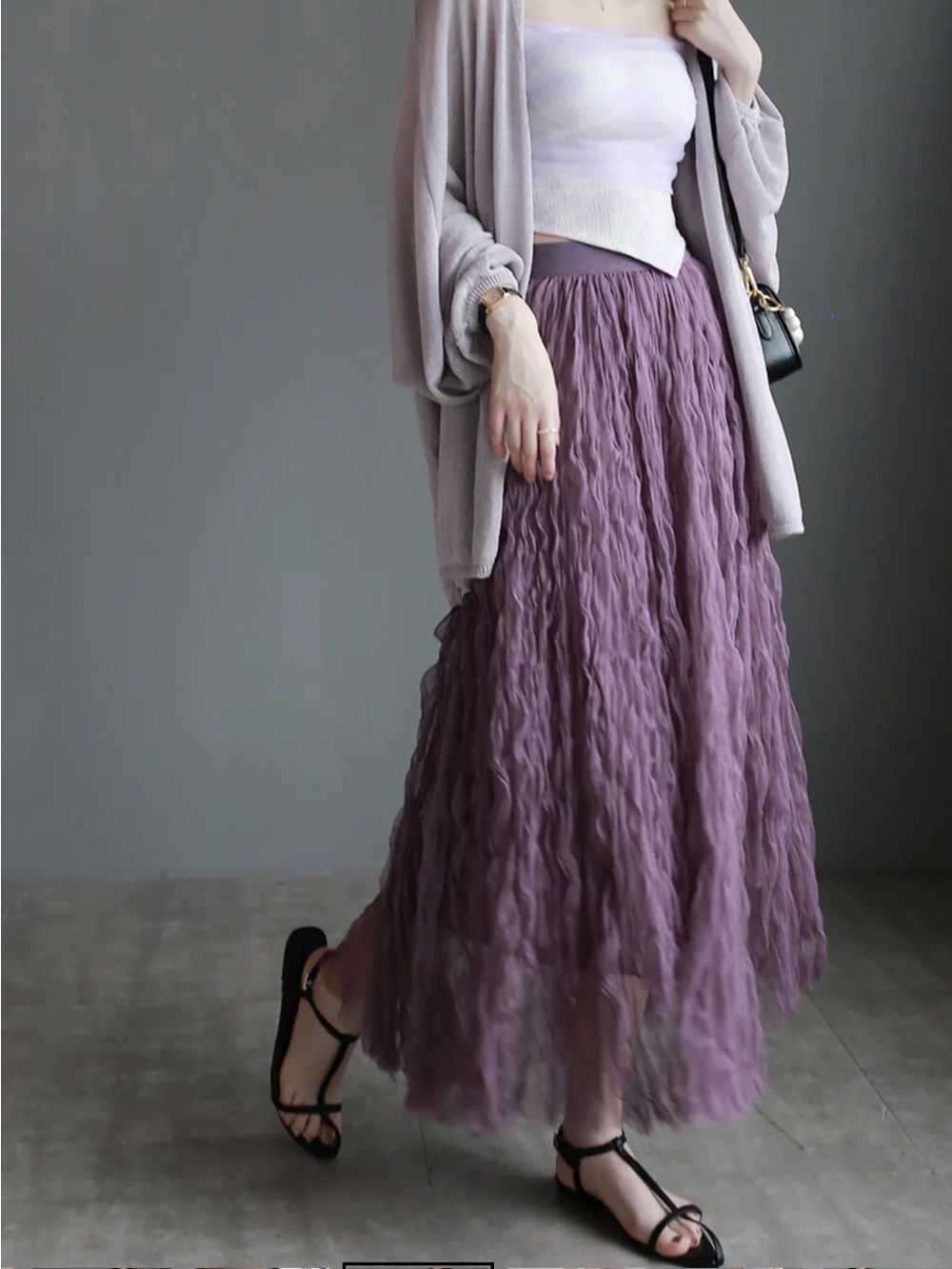 ShopEvelynne Lavender Crinkled Maxi Skirt